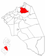 Mansfield Township highlighted in Burlington County. Inset map: Burlington County highlighted in the State of New Jersey.