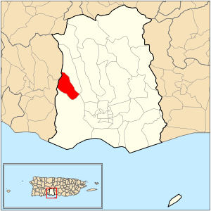 Location of barrio Quebrada Limón within the municipality of Ponce shown in red