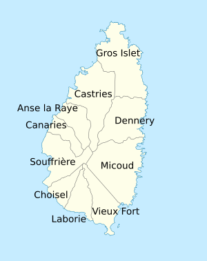 Saint Lucia, administrative divisions - fr - monochrome.svg