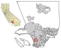 Location of Alondra Park in Los Angeles County, California.