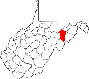 Map of West Virginia highlighting Grant County