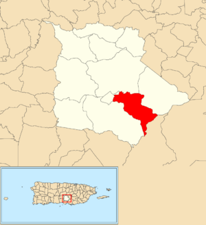 Location of Palmarejo within the municipality of Coamo shown in red