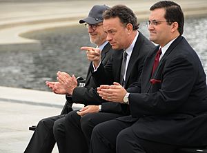 Steven Spielberg & Tom Hanks at National World War II Memorial for premiere of The Pacific 2010-03-11