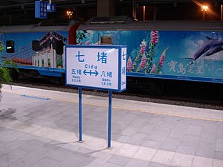 TRA Formosa Star and Cidu Station sign 20050818 night