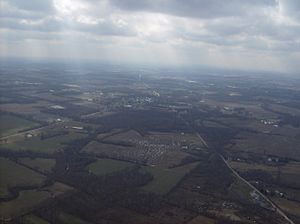 Aerial view of Fayetteville and surrounding countryside