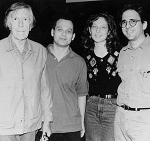 Young Julia Wolfe with composer John Cage, David Lang, and Michael Gordon.jpg
