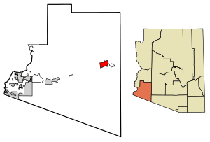 Location of Dateland in Yuma County, Arizona.