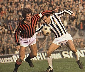 1973–74 Serie A - AC Milan v Juventus - Gianni Rivera and Giuseppe Furino