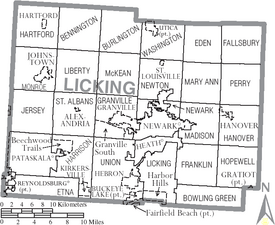 Map of Licking County Ohio With Municipal and Township Labels