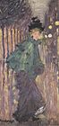 Maurice Prendergast (1858-1924) - Lady on the Boulevard (The Green Cape) (1892)