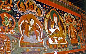 Mural of Atisha at Ralung Gompa, 1993