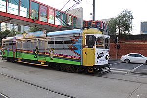 SW6 925 in Flinders St on the City Circle in Melbourne Art Tram livery, 2013