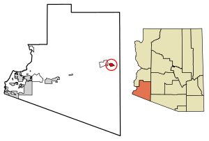 Location of Aztec in Yuma County, Arizona.