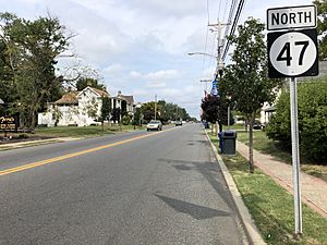 2018-09-07 12 06 25 View north along New Jersey State Route 47 (Delsea Drive) just north of Gloucester County Route 610 (Academy Street) in Clayton, Gloucester County, New Jersey