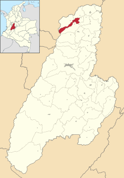 Location of the municipality and town of Casabianca, Tolima in the Tolima Department of Colombia.