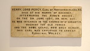 Photo of recently restored plaque commemorating the interring of the remains of Henry Percy at St Augustin's Church Hackney 