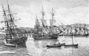A painting of 18th Century ships on the River Torridge