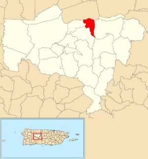 Location of Caníaco within the municipality of Utuado shown in red