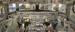Douglas DC-7 cockpit of American Airlines Flagship Vermont (N334AA) at Smithsonian NASM Udvar-Hazy Center in Chantilly, VA (cropped)
