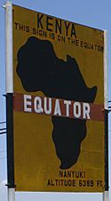 Left: A monument marking the Equator near the town of Pontianak, IndonesiaRight: Road sign marking the Equator near Nanyuki, Kenya