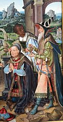 Joos van cleve, trittico con adorazione dei magi, 1520 ca. 04