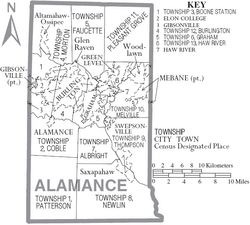 Map of Alamance County North Carolina With Municipal and Township Labels