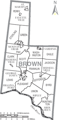 Map of Brown County Ohio With Municipal and Township Labels