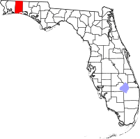 Map of the state of Florida, showing location of Okaloosa County