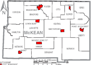 Map of McKean County Pennsylvania With Municipal and Township Labels