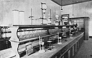 StateLibQld 2 292487 Inside Mount Morgan Technical College's laboratory, Mt. Morgan, 1909