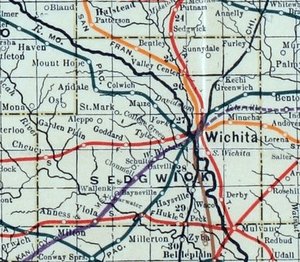 Stouffer's Railroad Map of Kansas 1915-1918 Sedgwick County