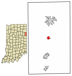 Location of Monroe in Adams County, Indiana.
