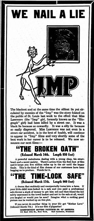 Advertisement for Florence Lawrence in The Broken Oath