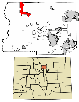 Location of the Allenspark CDP in Boulder County, Colorado