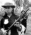 Female South Vietnamese Popular Force members on patrol in Bến Cát District