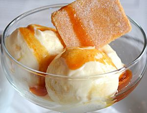 Honeycomb ice cream and hot toffee sauce (5725734559).jpg