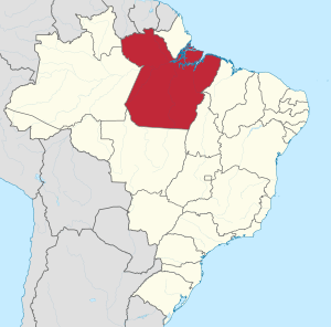 Location of State of Pará in Brazil (blue area indicates water)