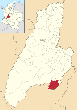 Location of the municipality and town of Alpujarra, Tolima in the Tolima Department of Colombia.