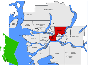 Location of Coquitlam within Metro Vancouver