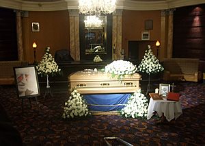 Jimmy Savile's Coffin on display in the Queen's Hotel, Leeds, 8th November 2011