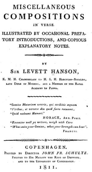 Title page Miscellaneous Compositions in Verse by Levett Hanson