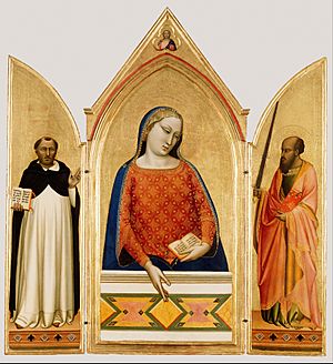 Bernardo Daddi (Italian (Florentine) - Madonna, Saint Thomas Aquinas, and Saint Paul - Google Art Project