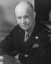 Black-and-white photographic portrait of Dwight D. Eisenhower