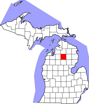 Map of Michigan highlighting Crawford County