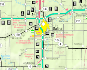 Map of Saline Co, Ks, USA