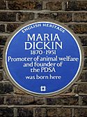 Maria Dickin 1870 - 1951 Promoter of animal welfare and founder of the PDSA was born here