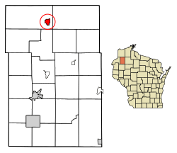 Location of Minong in Washburn County, Wisconsin.