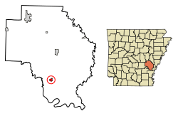 Location of Gillett in Arkansas County, Arkansas.