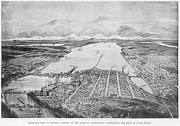 Bird's-eye view of Olympia, capitol of the State of Washigton, overlooking the head of Puget Sound, 1893 (WASTATE 2194)