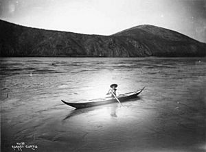 Chief Isaac of the Han in canoe near Dawson, ca 1898 (CURTIS 2000)